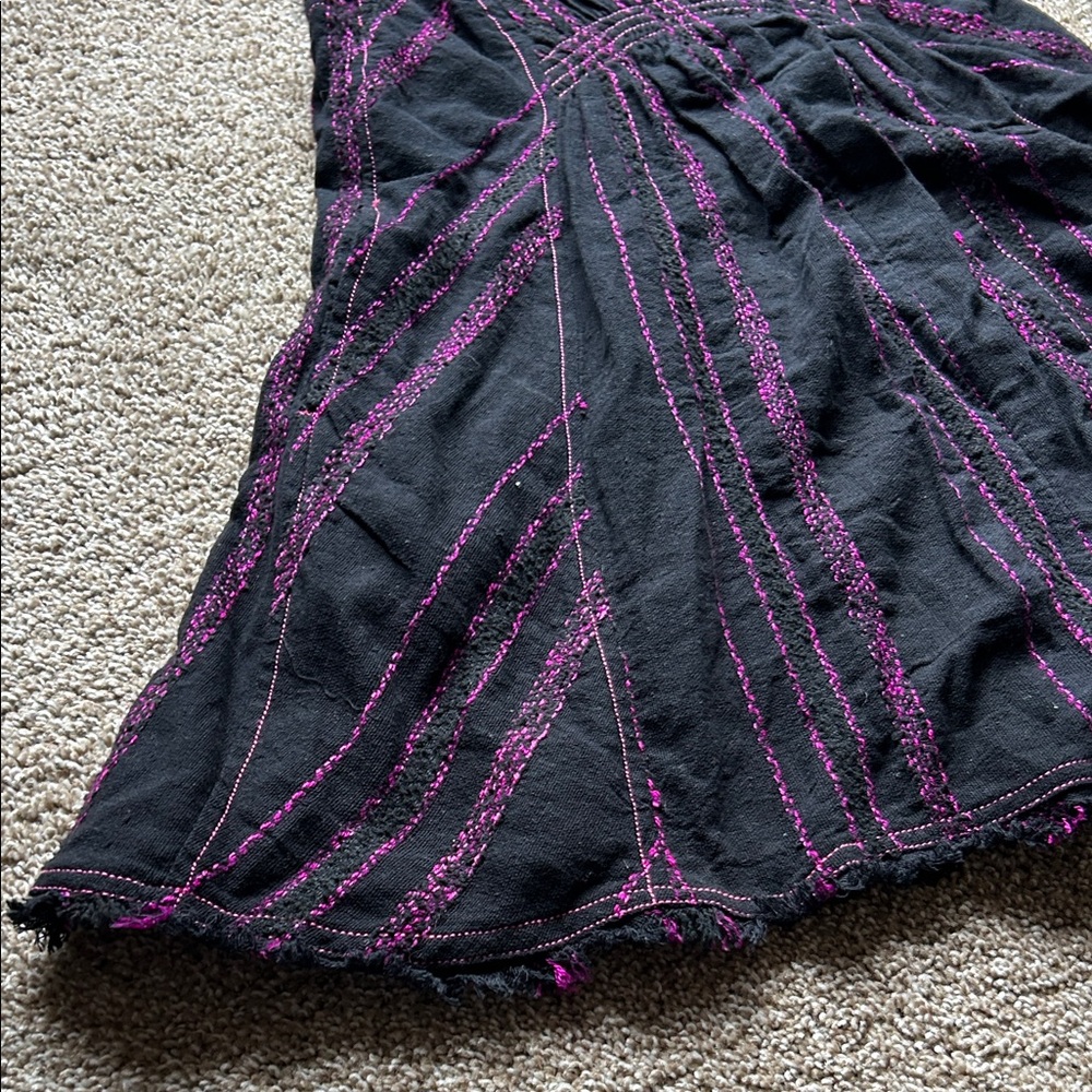 Free People Dress Boho Burlap Raw Flowy Frayed Plunge - Picture 8 of 11